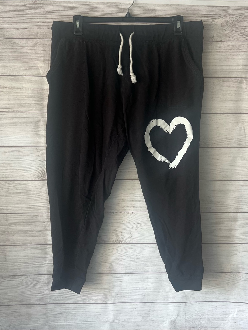 Black Sweatpants with White Heart Print